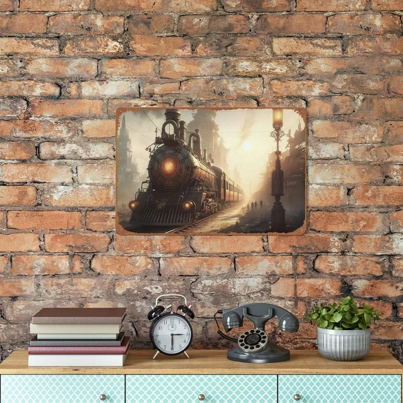Vintage Metal Tin Poster Train Retro Metal Tin Signs Posters Plate Wall Decor for Bar Restaurant Cafe Clubs Retro Plaque