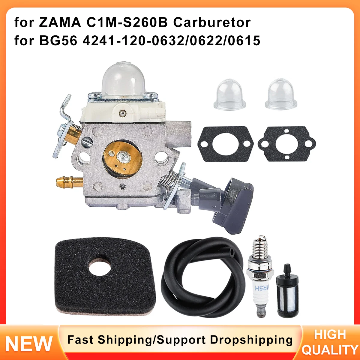 

Carburetor Repair Kit for ZAMA C1M-S260B & BG56 - Replaces 4241-120-0615