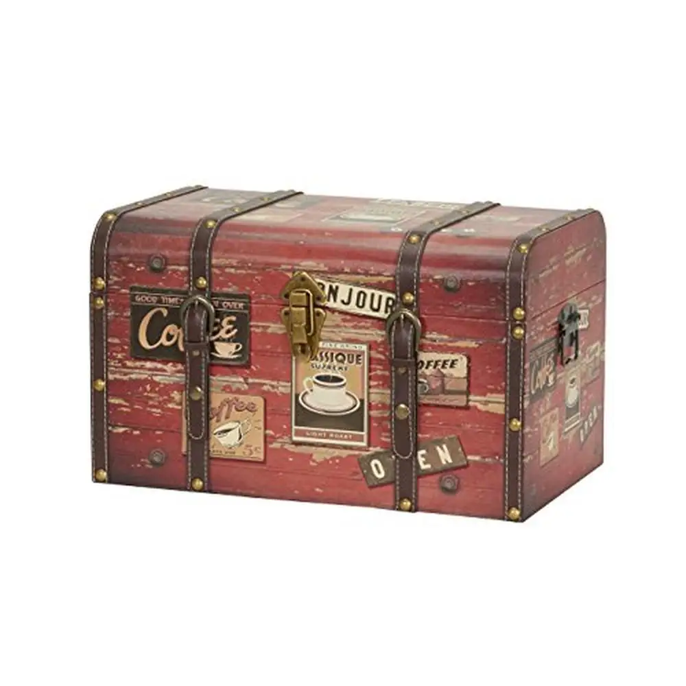 Home Storage Trunk Luggage Style Coffee Theme Decor Orange Brass Leather 11.4