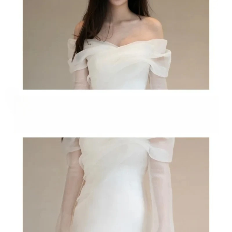 Легкое атласное свадебное платье на одно плечо с простым и облегающим милым вечерним платьем невесты с длинными рукавами Vestidos