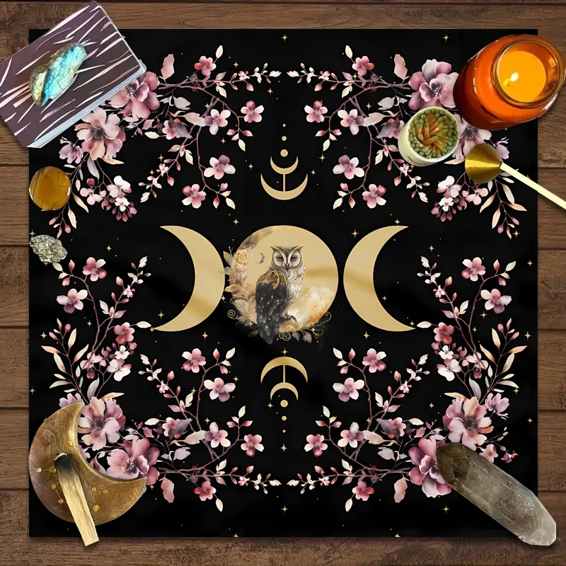 50/75/110/137cm Tarot mat 1pc Tarot Card Tablecloth Flower Moon Triple Moon Owl Decoration Altar Witchcraft Astrology Tablecloth