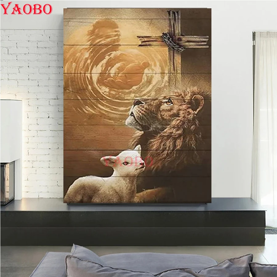 5d Diy Diamond Painting Jesus Lion And Cross Diamond Art Full Drill Square Rhinestones Embroidery Decorations For Home Gift