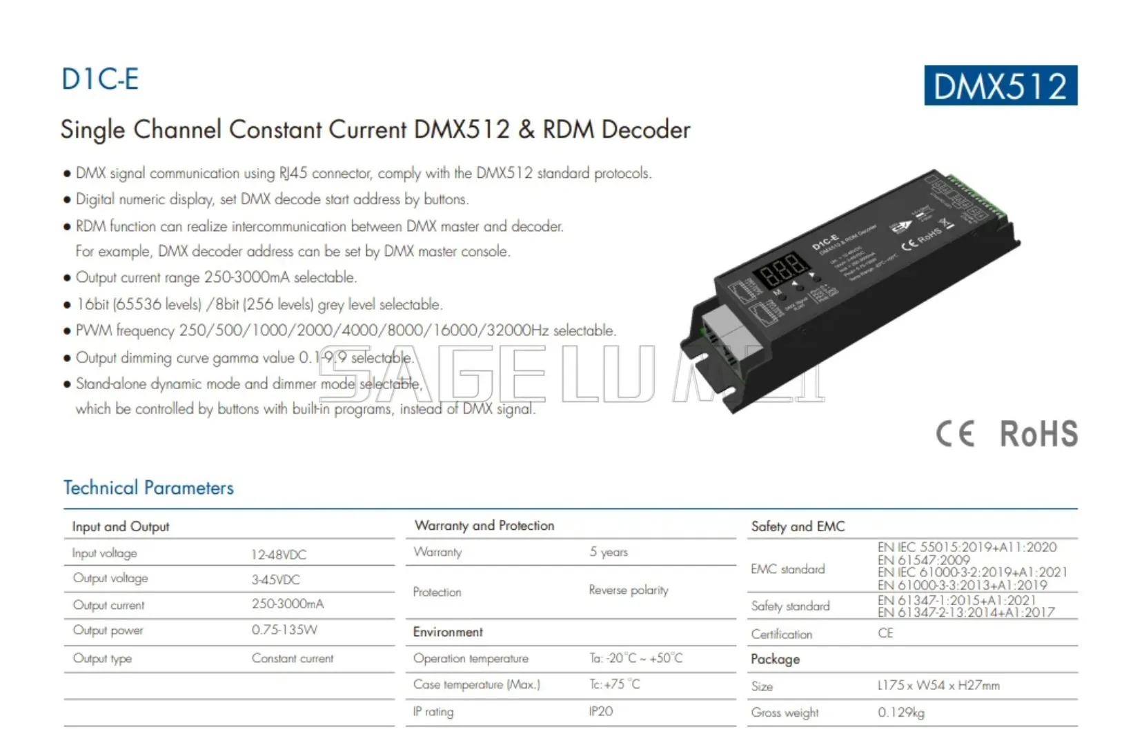 Skydance1CH Constant Current DMX512&RDM Decoder D1C-E RDM function can realize intercommunication between DMX master and decoder