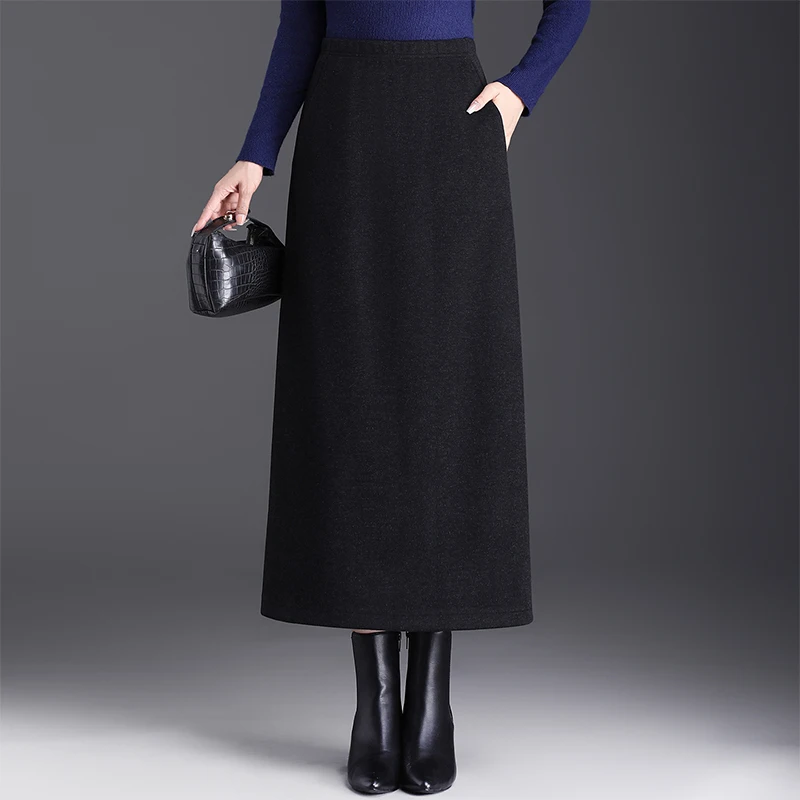 

Woolen Skirt Women's High Waist Slim Straight Thi Winter Skirt Busin Casual Home Comfortable Polyester Wool Blend