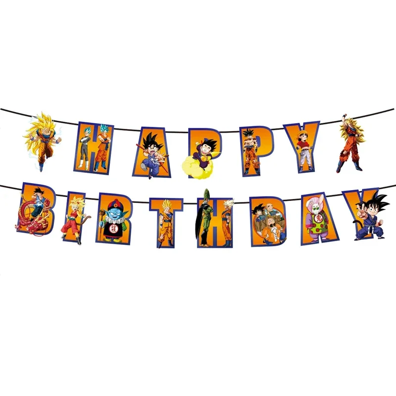 Dragon Ball Happy Birthday Banner Son Goku Baby Shower Garland Anime Wall Hanging Decorations Boy Girl Party Supplies Kids Gift