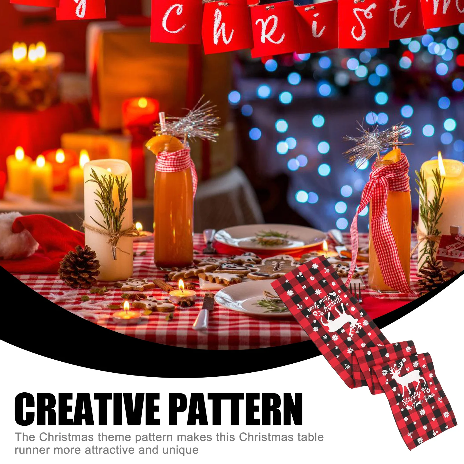 

Christmas Table Runner Elk Theme Festival Tablecloth Xmas Dining Table Decoration Party Favor Christmas Tablecloth