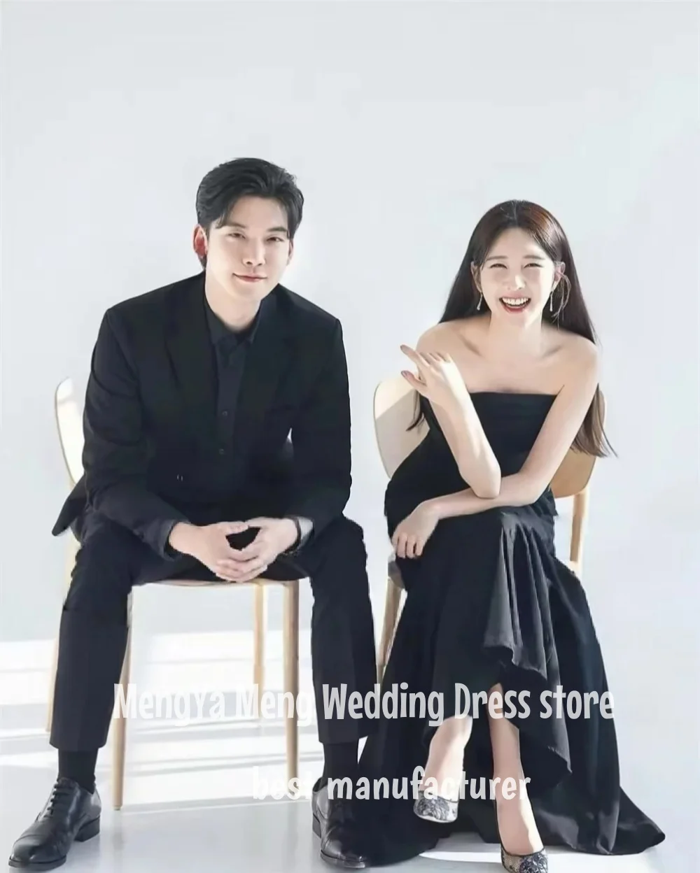 ZHUISHU 간단한 새틴 블랙 웨딩 드레스 한국 사진 촬영 민소매 인어 트럼펫 신부 가운 코르셋 맞춤형 웨딩드레스