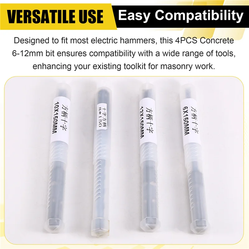 ABRE-4PCS Concrete 6-12Mm Bit Cross Cutter Head Double Auger Hammer 150Mm Wall Brick Block Electric Hammer Masonry Bit