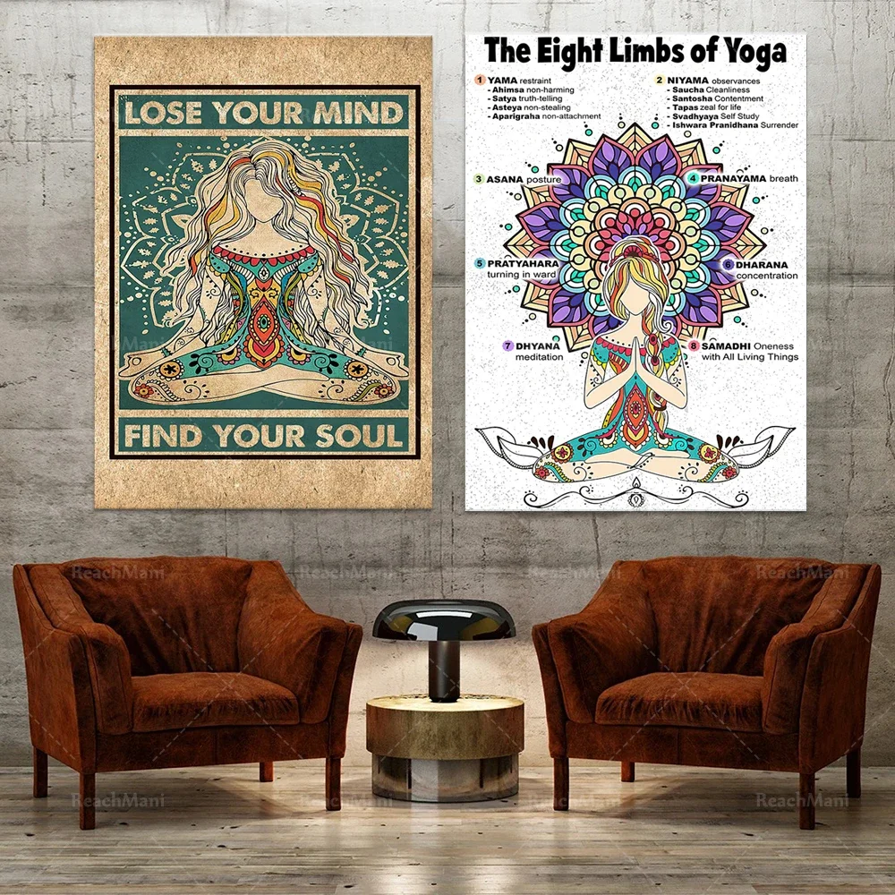Eight yoga tree flowers Yama Niyama Asana Pranayama Pmadhi Dhyama poster, yoga lose your heart, find your soul decorative poster