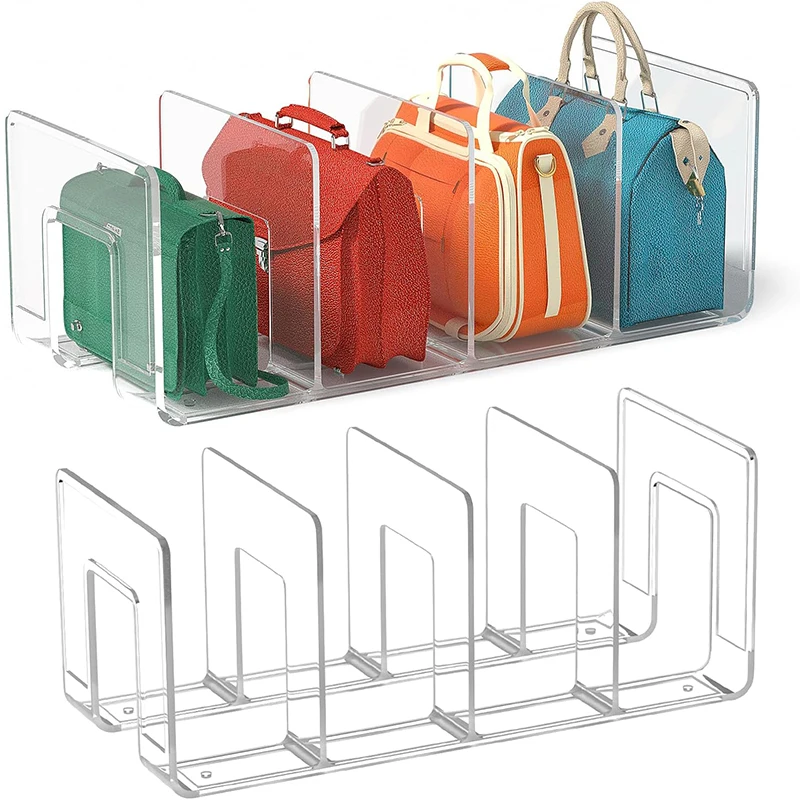 Purse Handbag Organizer Clear Plastic Bag Organizer for Closet 13 x 6 x 5 Inches 4 Sections Shelf Divider Closet Organizers