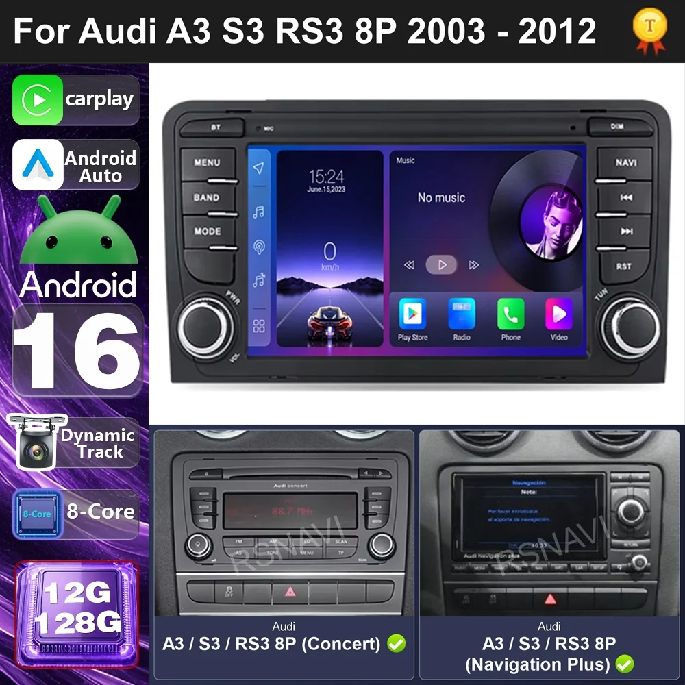 Car Radio Android 16 For Audi A3 S3 RS3 8P 2003-2012 carplay auto dsp bt 4g