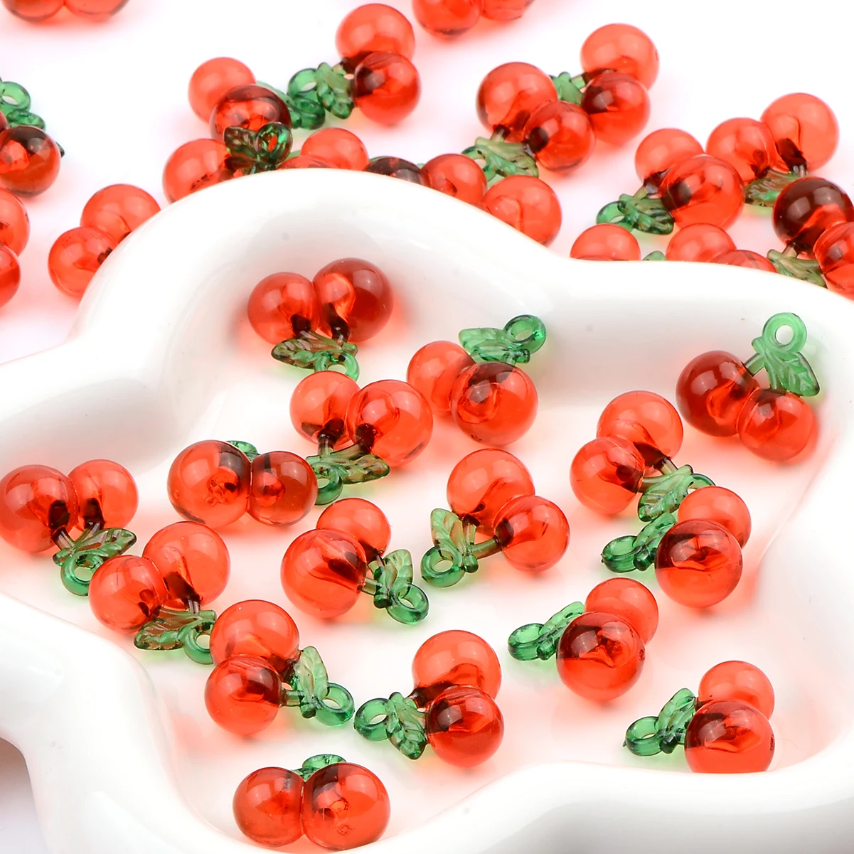 15PCS Cartoon red cherry shaped Acrylic beads creative hand-paint fruit beads for jewelry making DIY phone chain&Pen Accessories