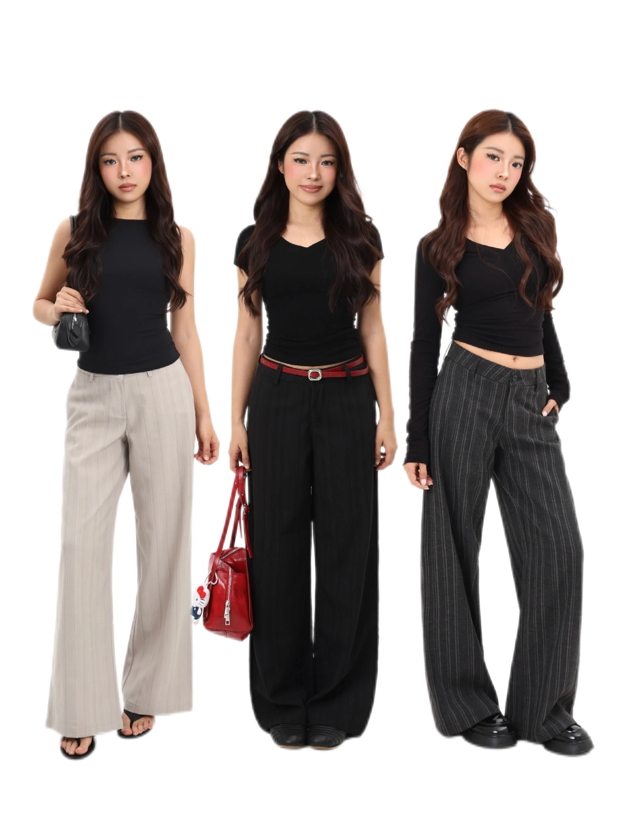 

Брюки MIMIETTE свободного прямого кроя с текстурным полосатым узором, широкие, с эффектом стройности, в повседневном стиле, со средней/низкой талией, на молнии