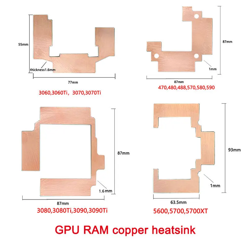 UPSIREN GPU RAM disipador de calor de cobre para radiador memoria Miner RTX 3060 3070 3080 3090 / 5600 5700 GPU almohadilla térmica de 15-40 grados