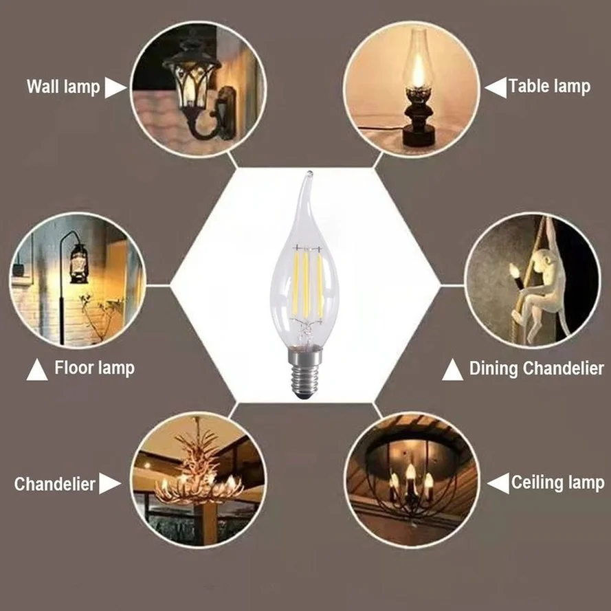 TxxCvv E14 lampadina a filamento LED Edison Retro Candle Light 2W/4W/6W bianco caldo/freddo AC220-240V C35 lampadario lampada uso speciale