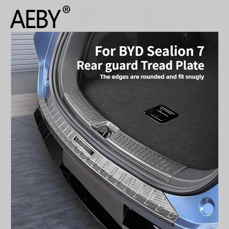 AEBY For BYD Sealion 7 2024 Carbon Fiber Pattern Car Rear Bumper Guard Anti-Scratch Protective Cover Trunk Lid Trim Panel