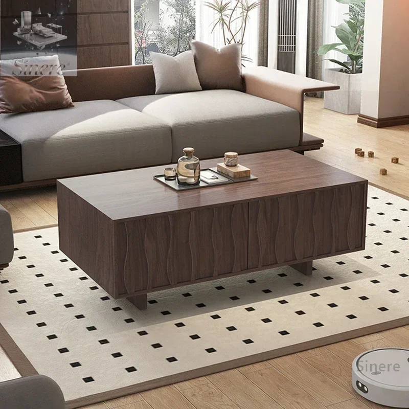 

French retro solid wood coffee table, medieval wabi-**** wind size apartment in the living room, black walnut storage minimalist