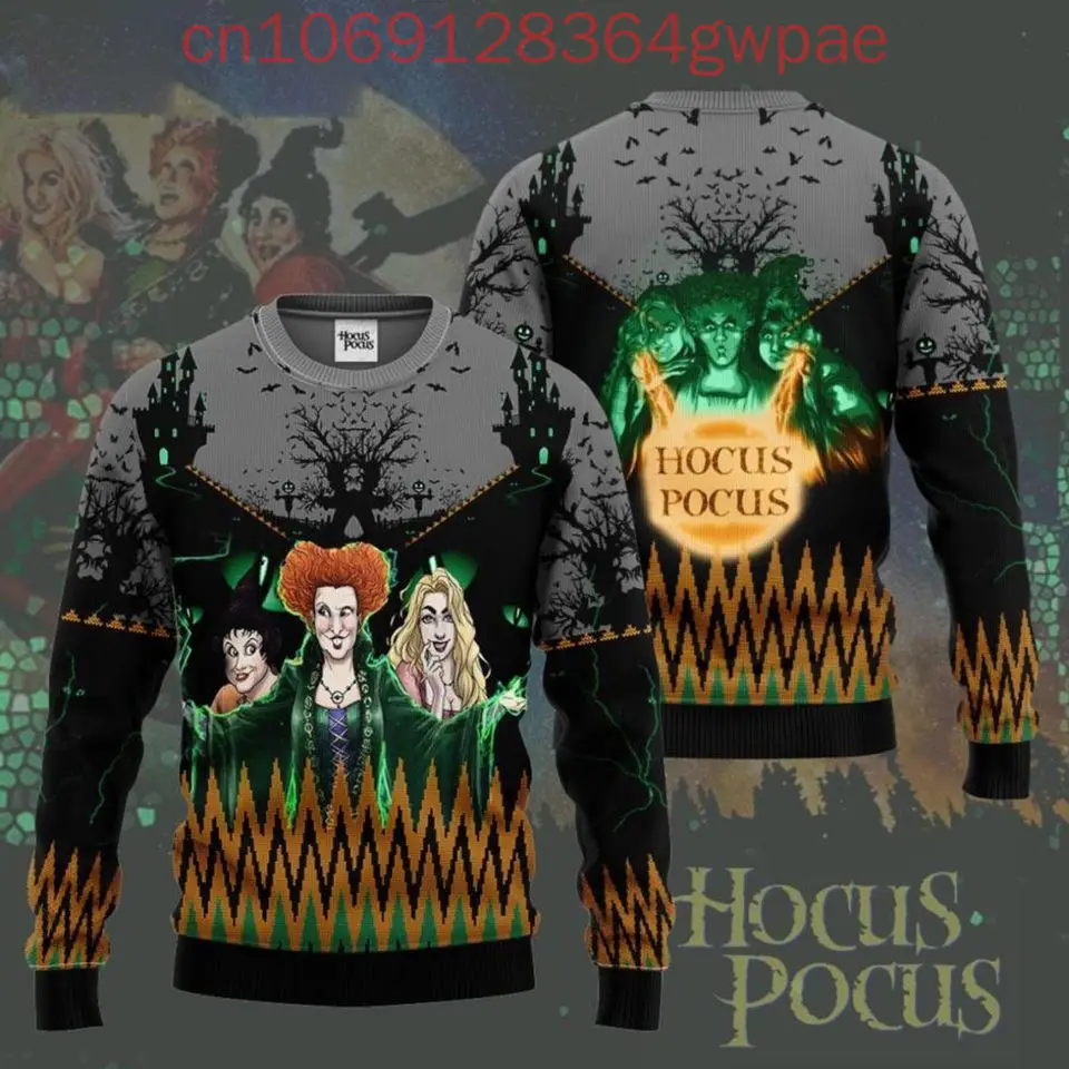 Hocus Pocus Christmas Ugly Sweaters Halloween Gift Disney 3d Print Christmas Ugly Sweaters Fashion Men's Women's Casual Sweater