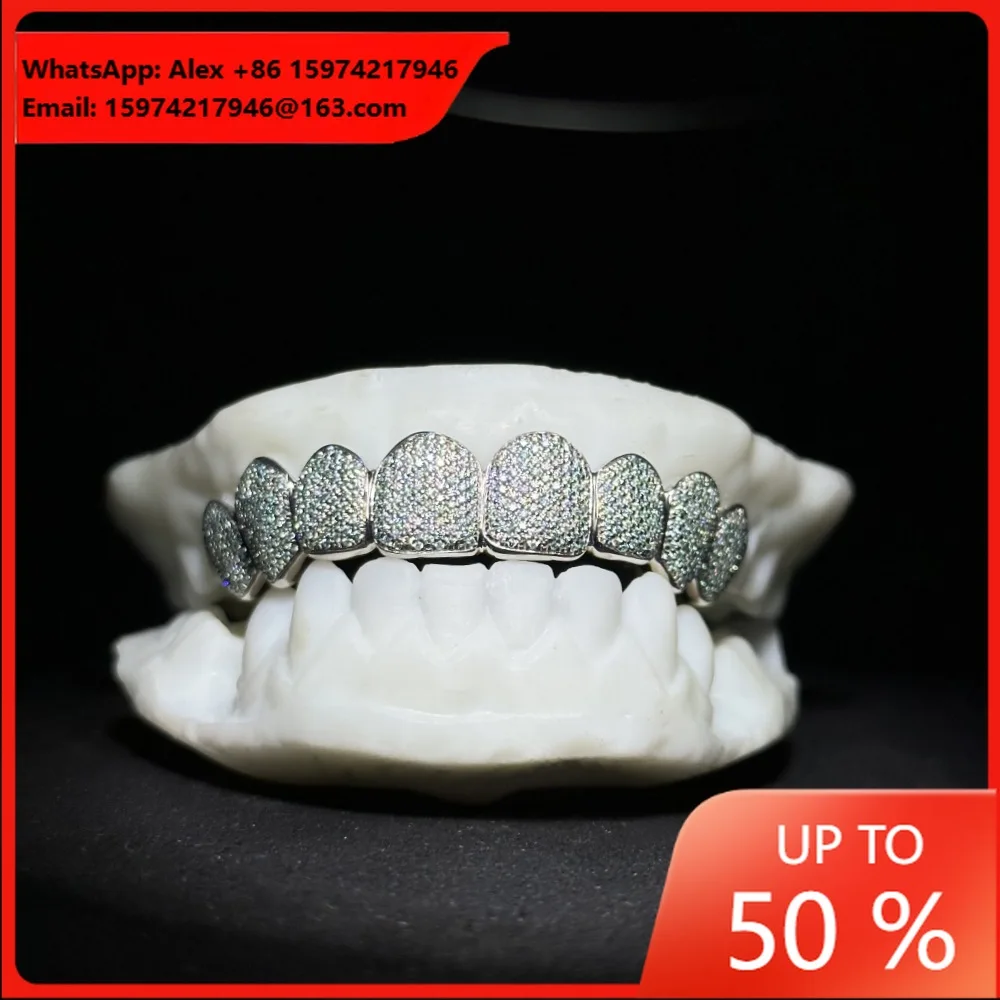 Single Row Hiphop European And American Hip Hop Gold Braces Fangs Explosion Diamond Rapper Teeth Decorative Teeth Grill