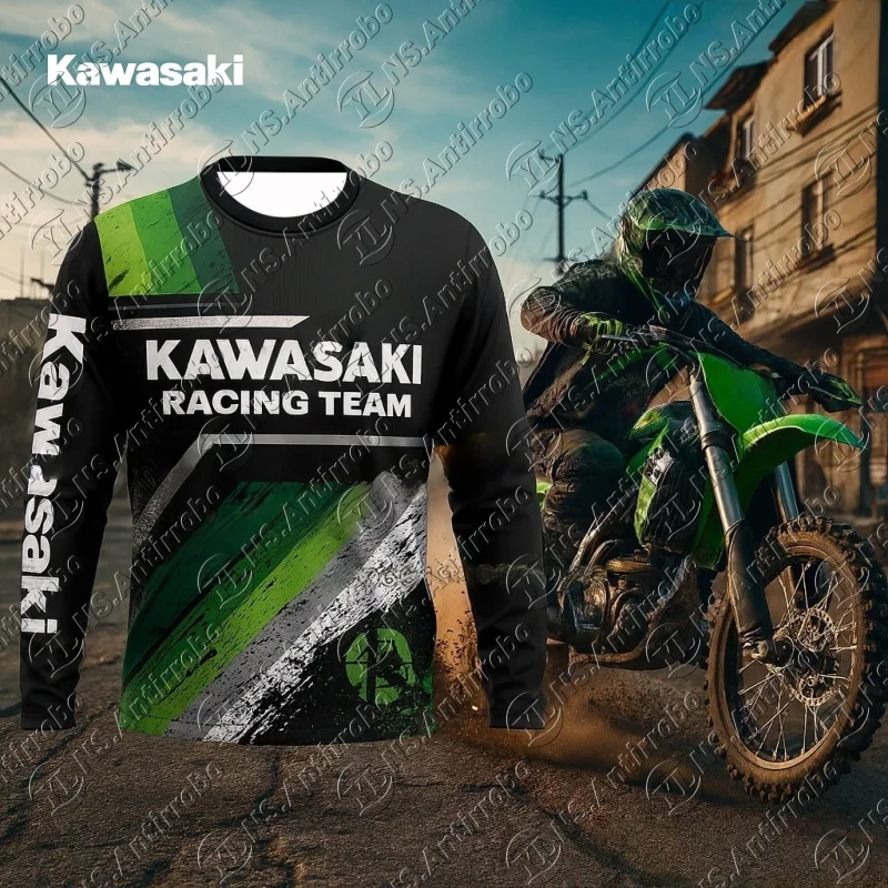 

Мотоциклетная футболка Kawasaki, новая футболка Kawasaki, летняя футболка для верховой езды, солнцезащитный крем, быстросохнущая, впитывающая пот, футболка с длинным рукавом