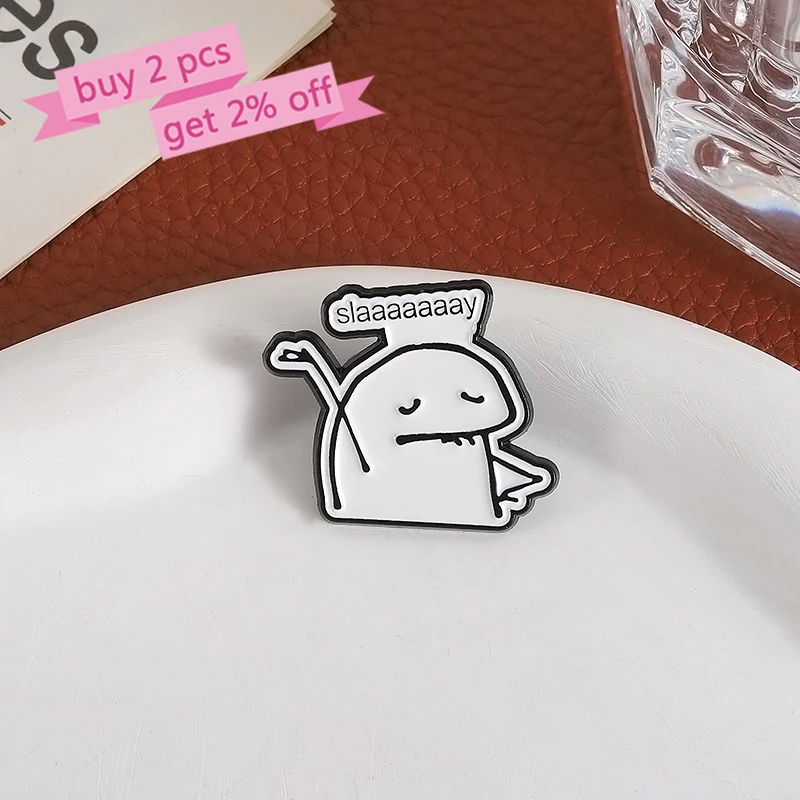 Hand-Drawn Slaaaaaaay Enamel Pins Custom Cartoon Stick Figure Brooches Lapel Badges Clothes Funny Jewelry Gift for Kids Friends