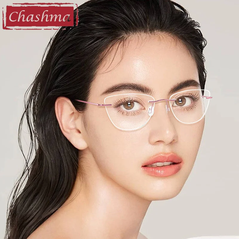 Chashma Quality Rimless Eyeglasses Cat Eye Glasses Pure Titanium Women Ultra Light Frame Optical Crystal Eyewear for Gentlemen