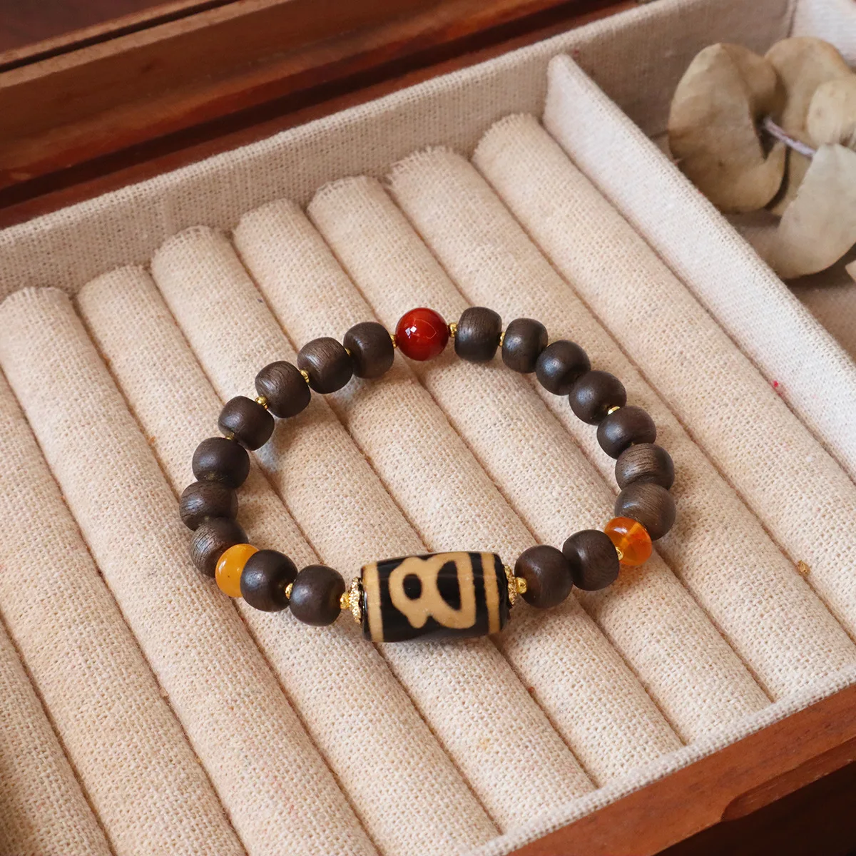 Ruifan Natural Fragrant Agarwood Buddha Beads Beaded Strand Bracelets for Women Men Vintage Tibetan Agate Dzi Bead Bracelet 1596