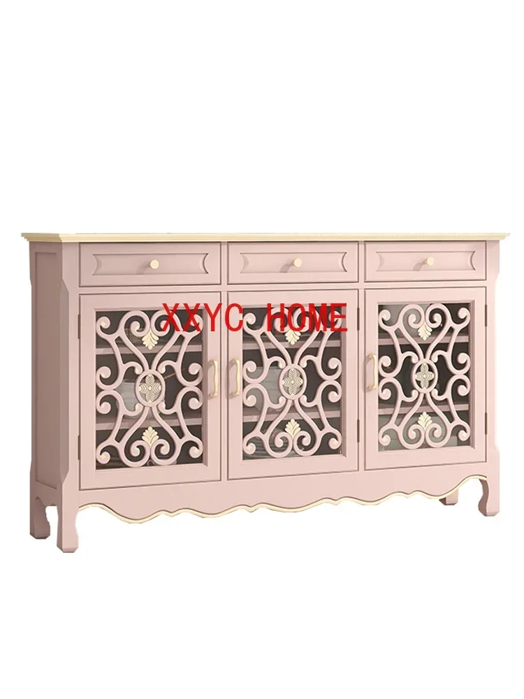 

American Light Luxury Entrance Cabinet Pink Sideboard Cabinet Wall Integrated Tea Cabinet Household