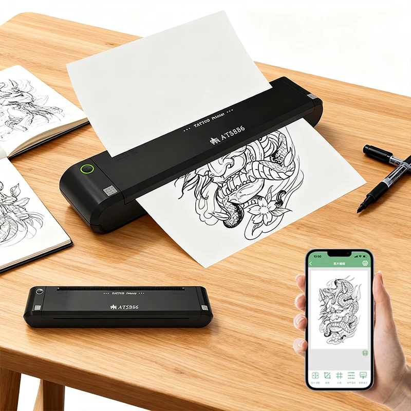 

YILONG Wireless Tattoo Bluetooth Tattoo Transfer Machine with 2 Transfer Ribbon Portable Rechargeable Tattoo Thermal Copier