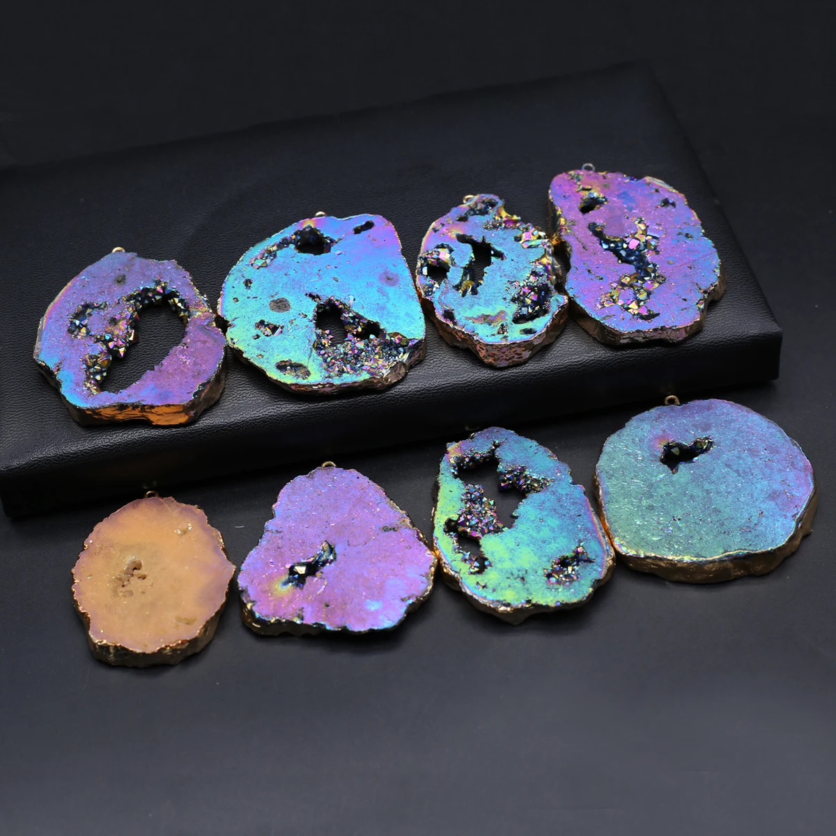 4PCS Natural Semi Precious Stone Embryo Agate Electroplated Color Irregular Shaped Pendant Jewelry Making DIY Accessories