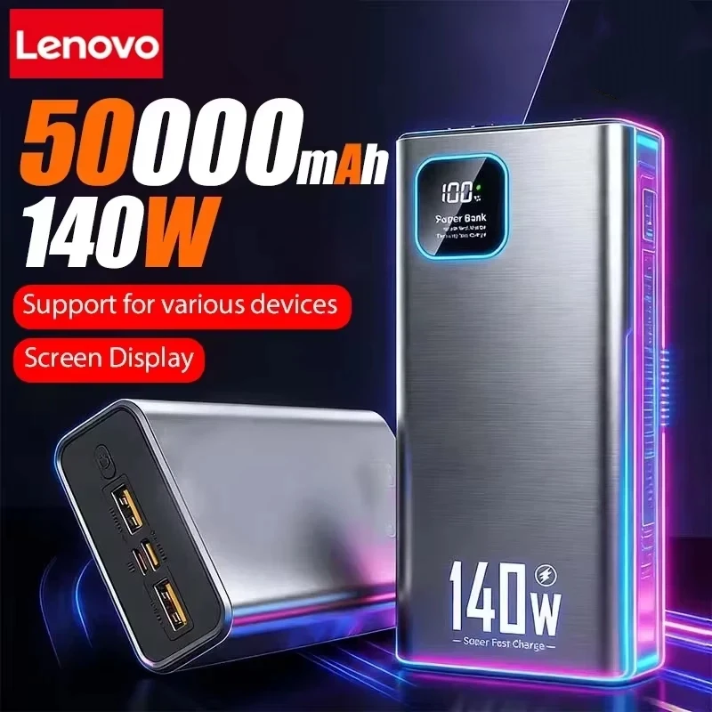 Lenovo 500000mAh 140W Ultra Capacity Power Bank Super Fast Charging Portable Battery Charger For IPhone For Samsung 2026