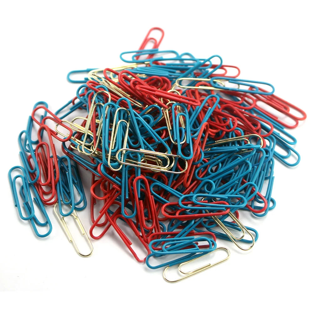 150pcs Christmas-themed red, yellow, and blue durable rust-resistant paperclips