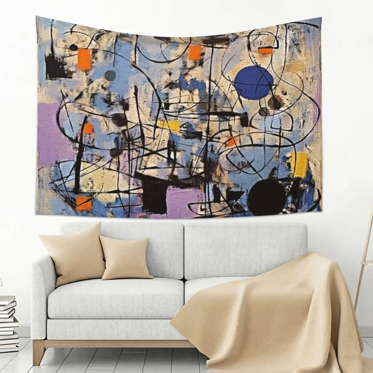 

A Time Of Joy, 1950s Style Abstract Painting by Bossy Cat Home Tapestry Outdoor Decoration Room Decor Aesthetic Tapestry