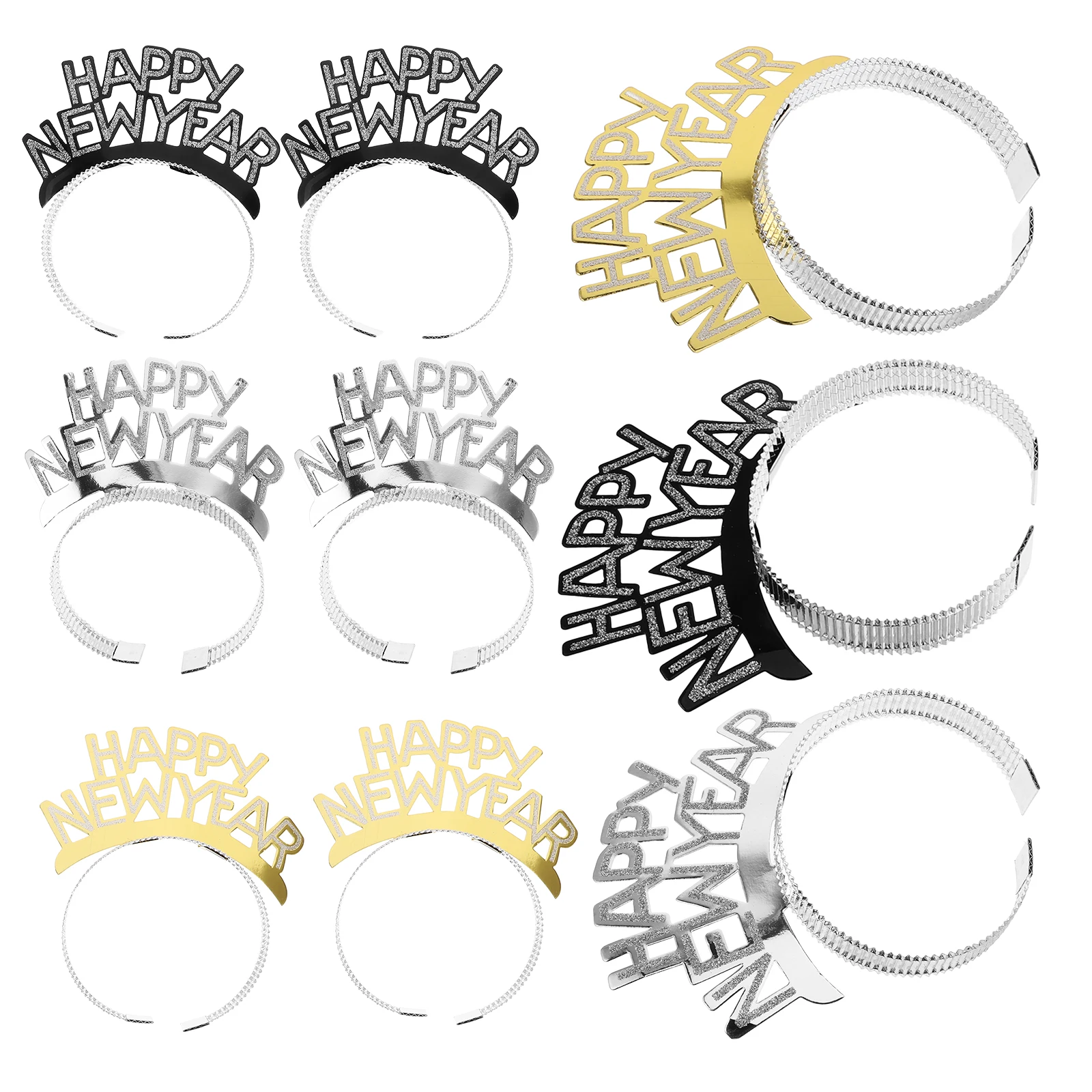 

9pcs Happy New Year Bands Unique Hair Hoops Headdress Party Supplies Festival Headbands Creative Hair Accessories Golden Silver