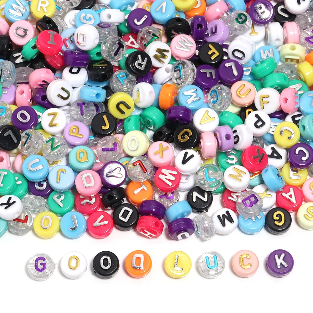 100Pcs 10mm Acrylic Flat Round Alphabet Beads Colorful Spacer Mix Letter Beads For Charm Bracelet Jewelry Making DIY Accessories