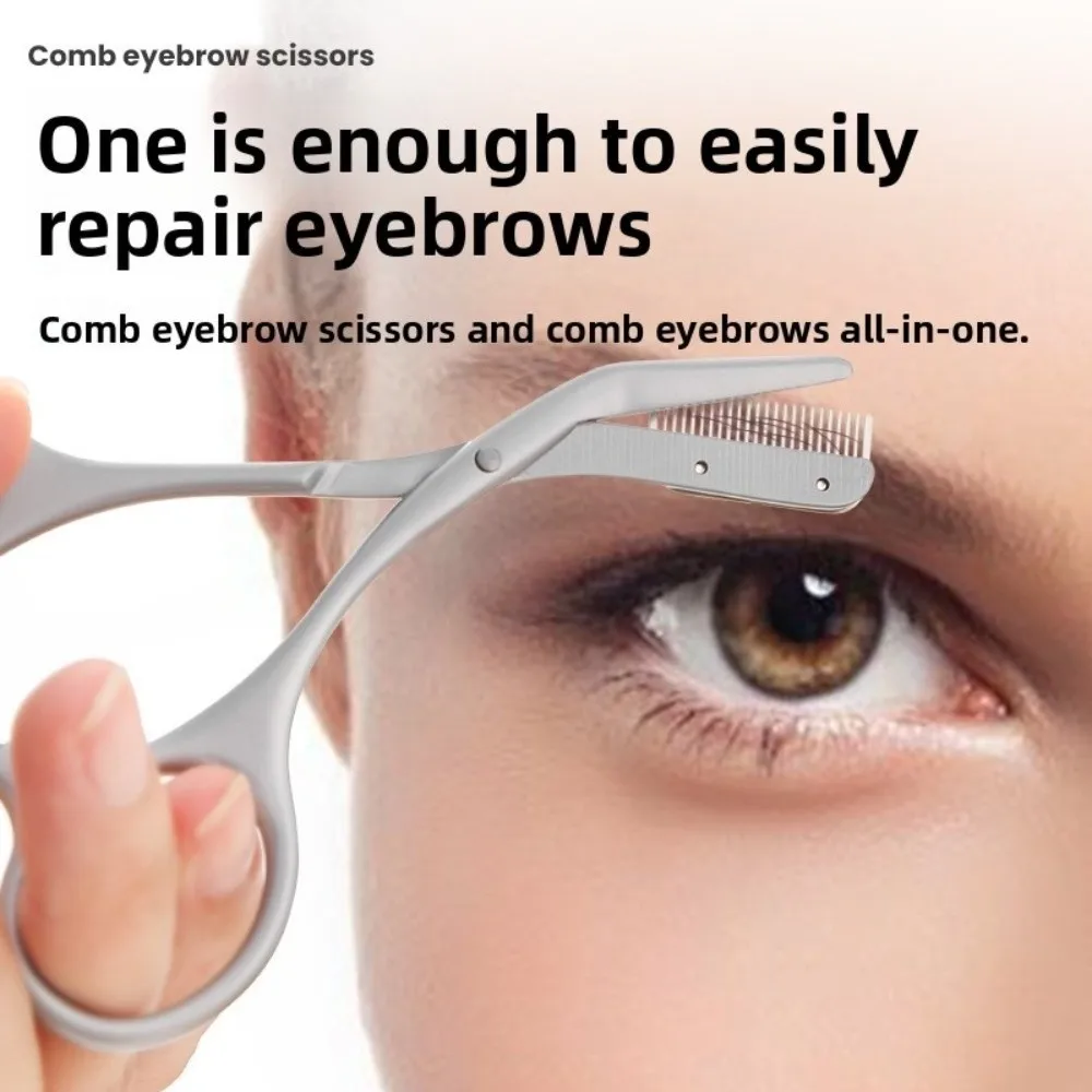 Stainless Steel Eyebrow Scissors Metal Texture All-in-One Shaper Eyebrow Trimmer Built-in Comb Grooming Tool Creating Eyebrows