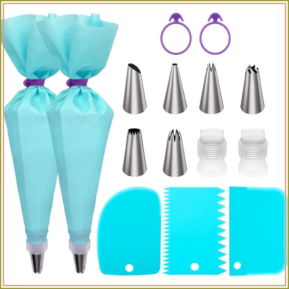 Cake Decorating Kit: Piping Bags & Tips Set, Reusable Silicone Pastry Bags, Frosting Supplies for Baking