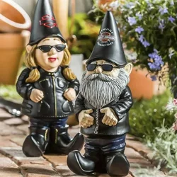 Outdoor Harley Decoration Men Women Davidson Locomotive  Dwarf Goblin Dwarf Resin Crafts Garden Courtyard Ornaments Home Decor