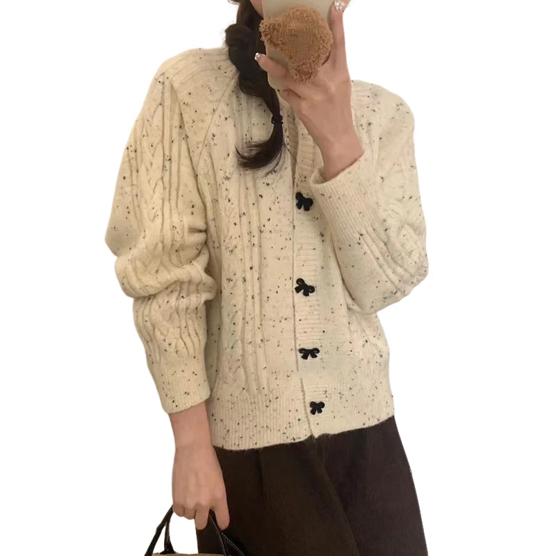 Korean Style Bow Red Sweater Coat Women Lazy Chic Soft Knit Cardigan Cozy Casual Outerwear Elegant Feminine Fashion Cute Kawaii