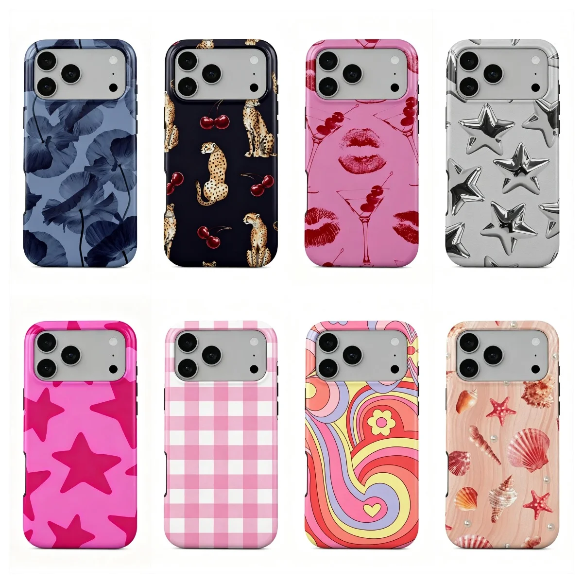 Luxury Flower Cheetah Cherry Phone Case for iPhone 18 17 17e 16e 16 15 14 13 12 11 Air Pro Max Plus Double-layer Back Cover
