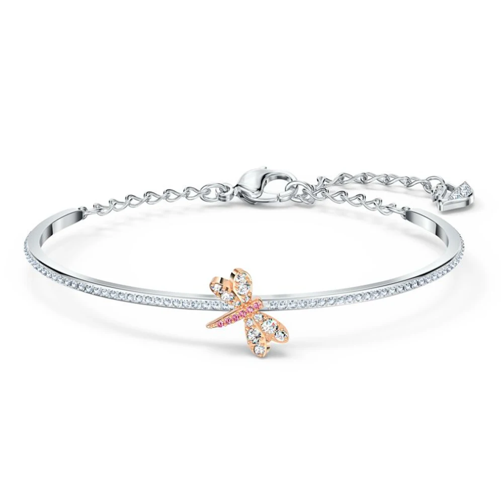 

Silver-Tone Pink & White Crystal Slider Bracelet with Pavé Accents