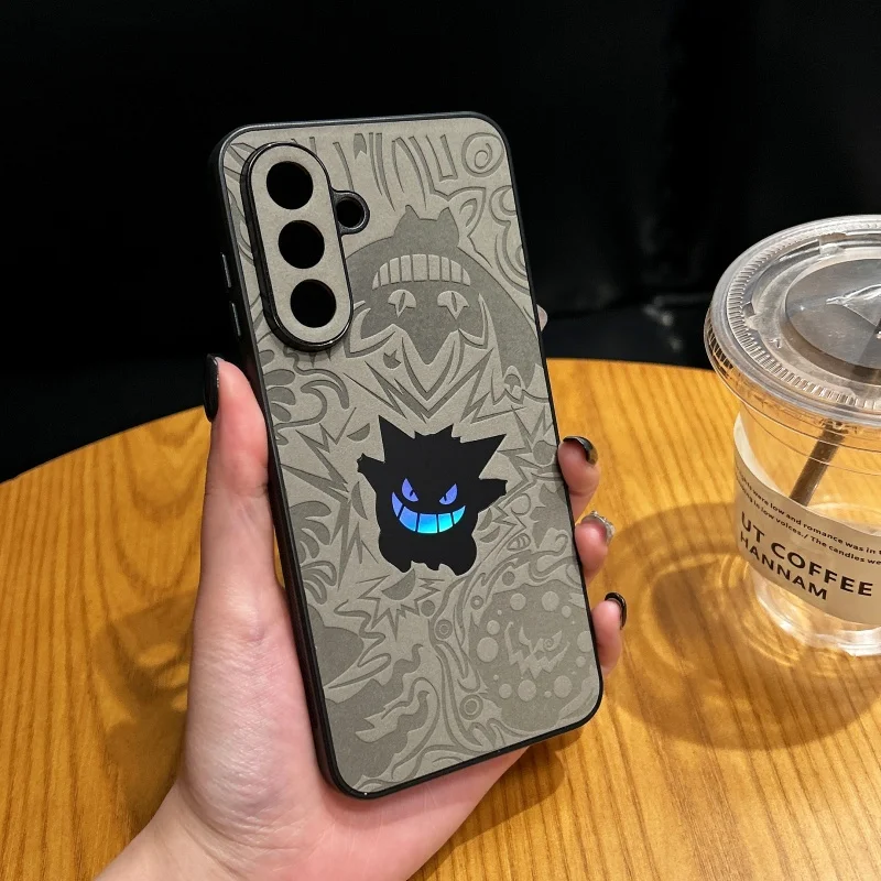 

Cute embossing cartoon P-Pokemon Gengar Luxury Suede Soft Leathe Phone Case For Samsung A56 A35 A16 A54 A36 A55 Anti-fur Cover