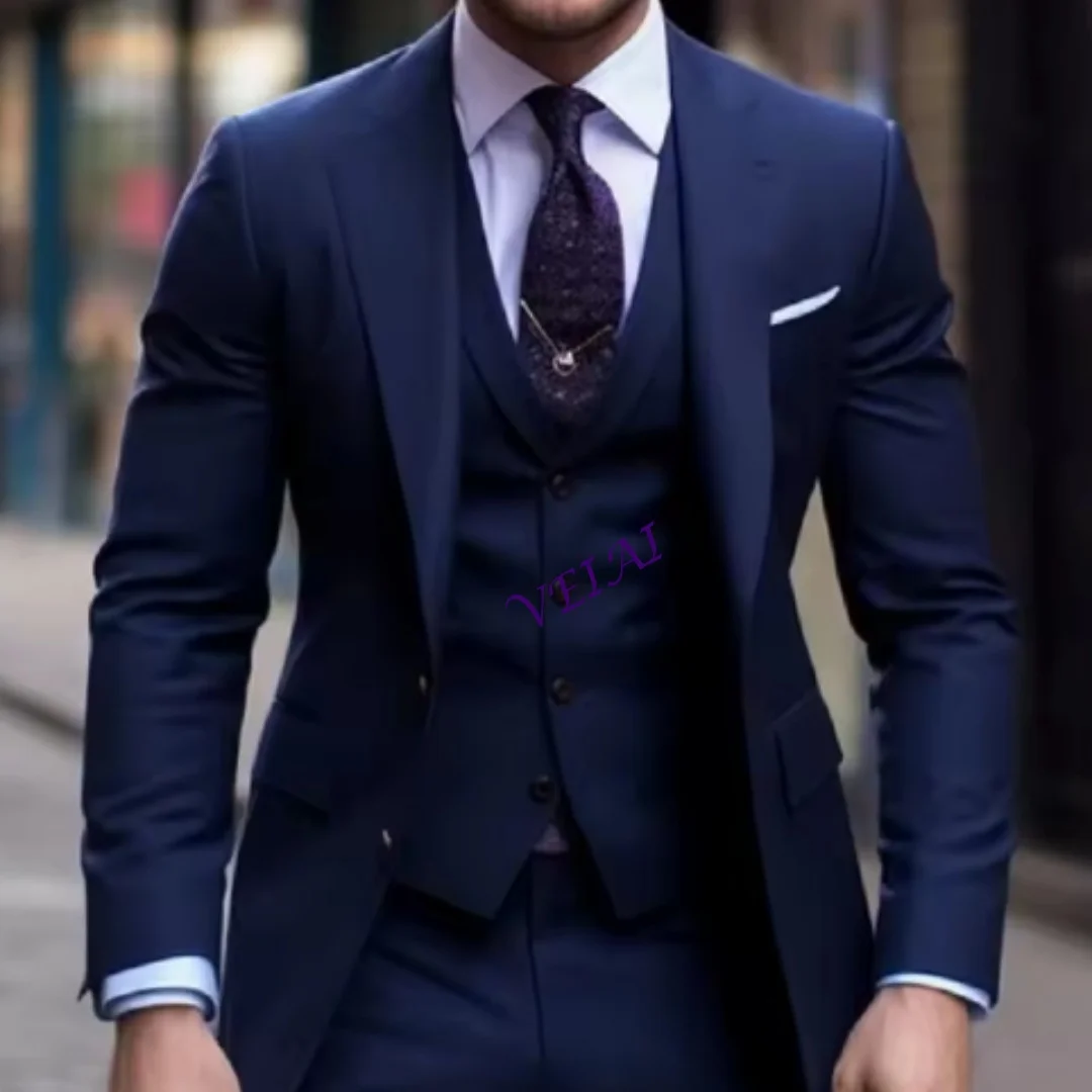 

CustomizedNavy Men Suits Slim Fit Notched Lapel Formal Best Men Wedding Groom Wear Blazer Tuxedos Trajes De Hombre 3 Pieces