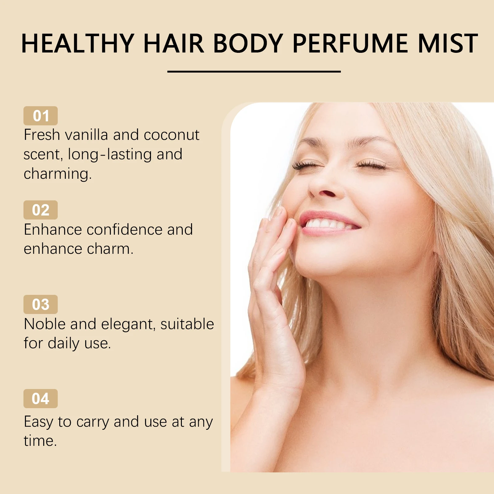 رذاذ شعر الجسم بجوز الهند من فانيليا - عطر رومانسي طازج يدوم طويلاً، مقاس سفر، بخاخ محمول للنساء والرجال للاستخدام اليومي والمواعدة