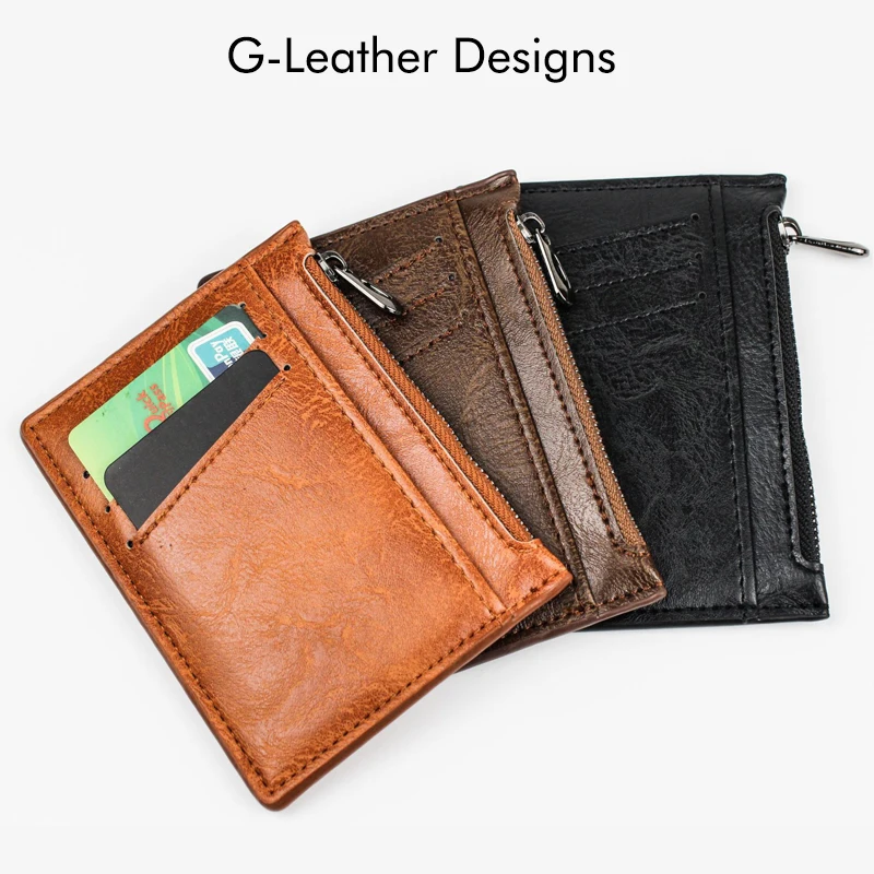 Slim Zipper Credit Card Holders Vintage Leather for Men Mini Short Wallet Small Coin Purse Personalized