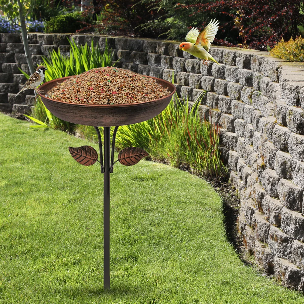 

Removable 13 Inch Dia Bowl Outdoor Garden Bird Bath with Stake Vintage Metal Bird Bath Bowl Freestanding Birdfeeder for Outdoors