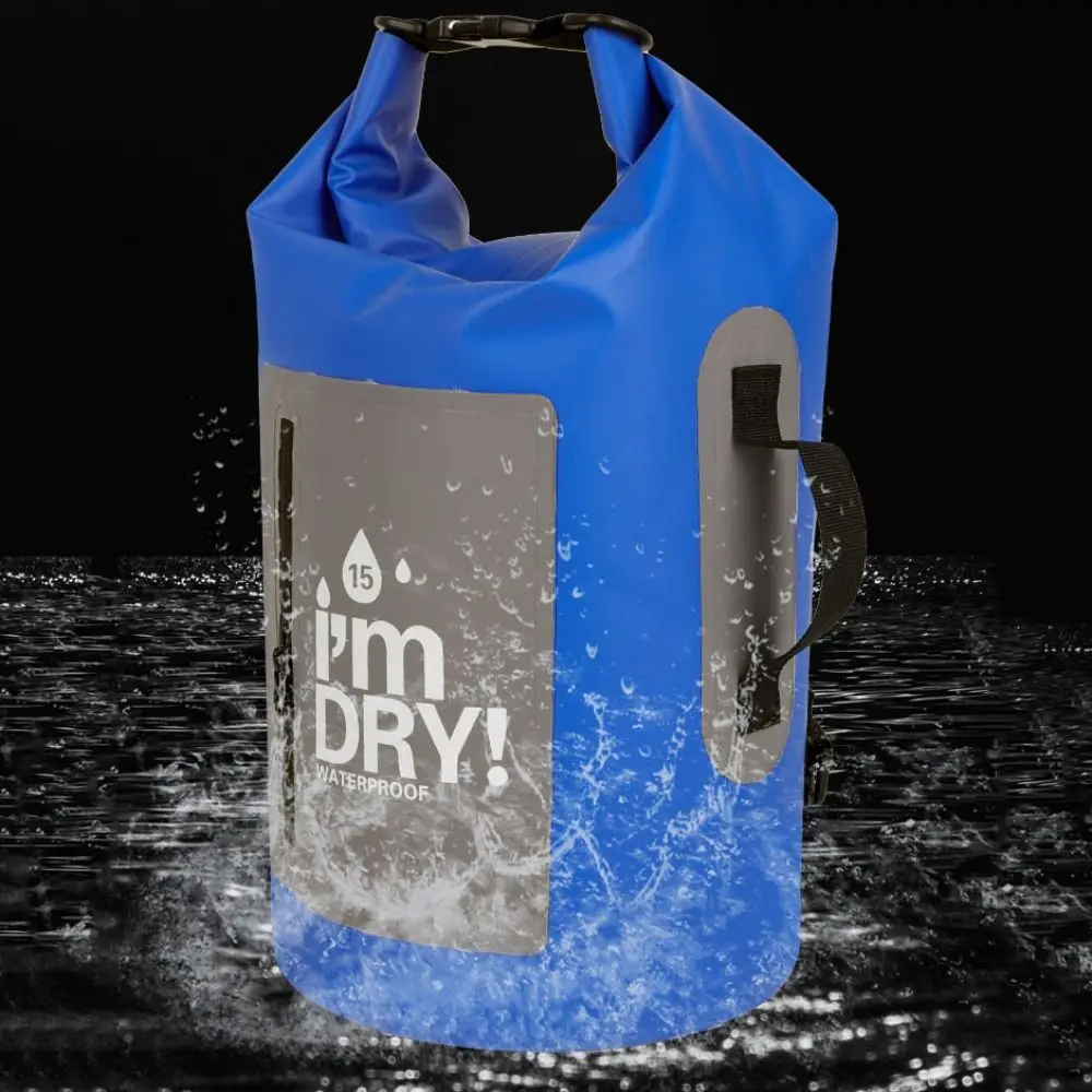 Bolsa seca impermeable de 10/15L, impermeable con correas para los hombros, bolsa tipo cubo para natación, mochila de playa plegable ligera, natación en la playa