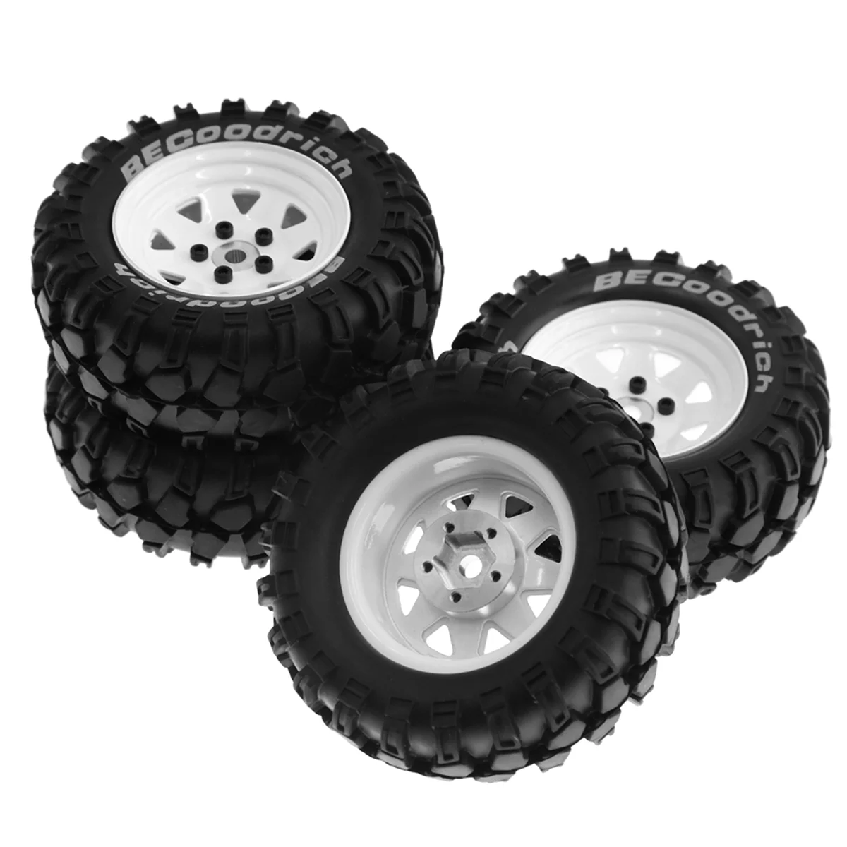 93mm Metal 1.9Inch Beadlock Wheel Rim Rubber Tire Set for 1/10 RC Crawler Car Traxxas,Triangle Hole 12mm Adapter,White