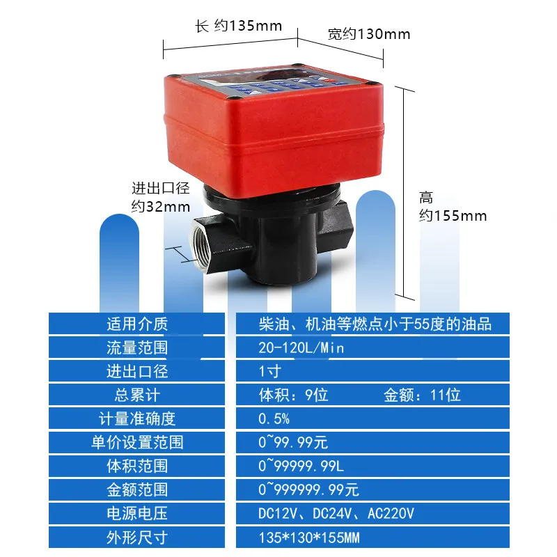 12V 24V 220V Quantitative Flow Meter Water Steam Diesel Flow Gauge Electronic Gear Metering 1 Inch 1.5 Filling