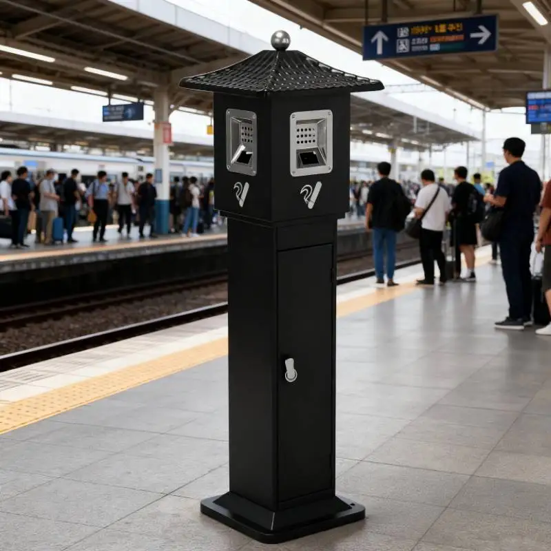 

Standing Cigarette Butt Container Corrosion Resistant Trash Can Metal Vertical Trash Bin with Lock for Office Patio Backyard